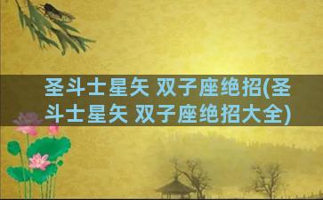 圣斗士星矢 双子座绝招(圣斗士星矢 双子座绝招大全)